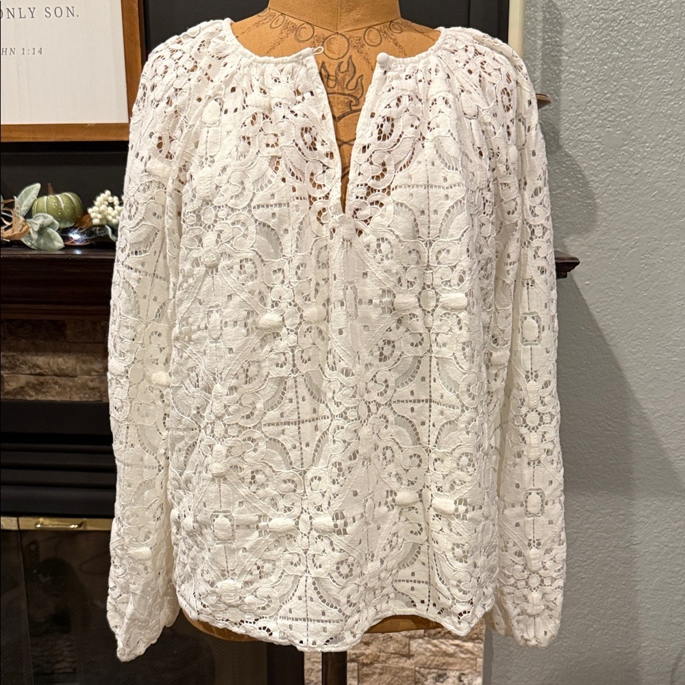 LOFT White Crochet Lace Peasant Blouse